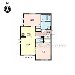 京都地下鉄東西線 御陵駅 徒歩11分の賃貸アパート 2階2LDKの間取り