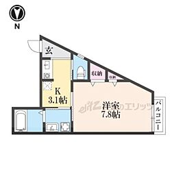 ＹＵＭＡＲＩＮ7吉田京大南 2階1Kの間取り