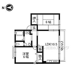JR奈良線 JR藤森駅 徒歩17分の賃貸アパート 1階2LDKの間取り