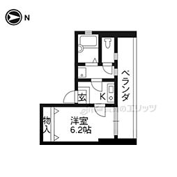 バウハウス北白川 2階1Kの間取り