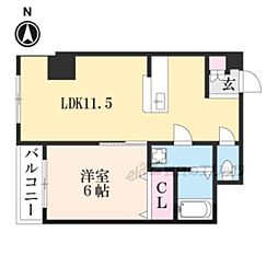 墨染コーポ 2階1LDKの間取り