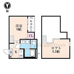 ハーモニーテラス桃山町西町 1Kの間取図画像