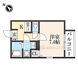 京都市山科区栗栖野華ノ木町アパート 1Kの間取図画像