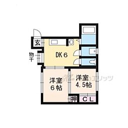 マンション丸高 2DKの間取図画像