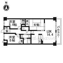 阪急嵐山線 上桂駅 徒歩14分の賃貸マンション 2階3LDKの間取り