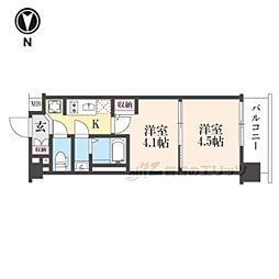 エステムコート京都祥邸 5階2Kの間取り