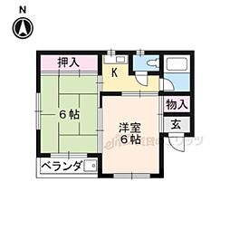 JR山陰本線 円町駅 徒歩8分の賃貸マンション 2階2Kの間取り