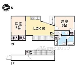 アミティ桂 2階2LDKの間取り