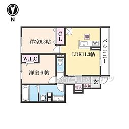 ソレイユ嵯峨野 1階2LDKの間取り