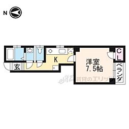グレース北野 3階1Kの間取り