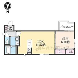 SIDE西ノ京 2階1LDKの間取り