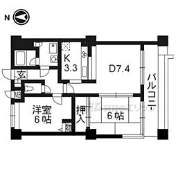 阪急京都本線 西京極駅 徒歩17分の賃貸マンション 8階2DKの間取り
