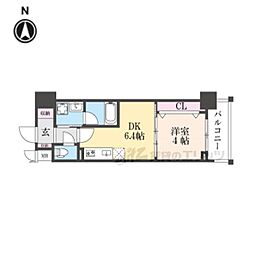 JR山陰本線 円町駅 徒歩2分の賃貸マンション 2階1DKの間取り
