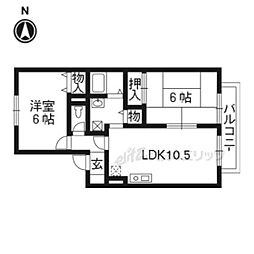 阪急京都本線 桂駅 徒歩15分の賃貸アパート 1階2LDKの間取り