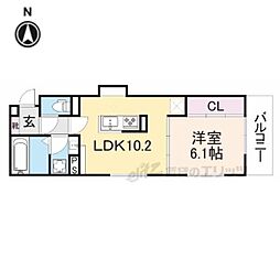 D-ROOM壬生森町 2階1LDKの間取り