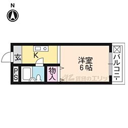 京福電気鉄道北野線 北野白梅町駅 徒歩8分の賃貸マンション 5階ワンルームの間取り