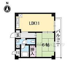 エレーゼ北野 2階1LDKの間取り