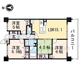 京都地下鉄東西線 西大路御池駅 徒歩8分の賃貸マンション 6階4LDKの間取り