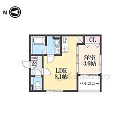 西ノ京冷泉町 3階1LDKの間取り