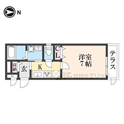 京都地下鉄東西線 太秦天神川駅 徒歩12分の賃貸アパート 1階1Kの間取り