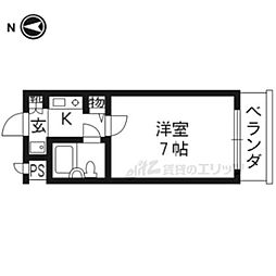 ＤＥＴＯＭ−1衣笠 2階1Kの間取り