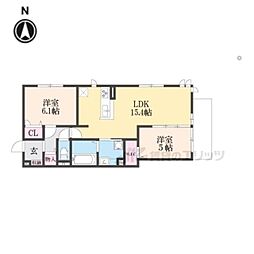 仮称）D-ROOM京都市右京区西院小米町 3階2LDKの間取り