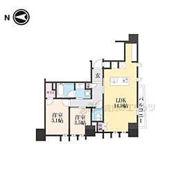 京都地下鉄東西線 二条駅 徒歩12分の賃貸マンション 6階2LDKの間取り
