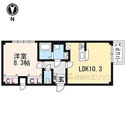 アクール桂 1LDKの間取図画像
