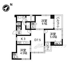 シンフォニー四条河原町 3DKの間取図画像