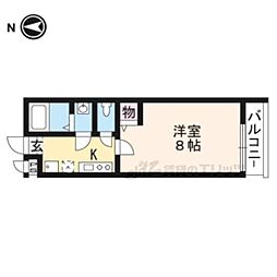 フラッティ唐橋 4階1Kの間取り