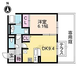 京阪本線 中書島駅 徒歩35分の賃貸アパート 1階1LDKの間取り