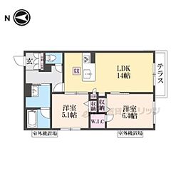 京阪本線 藤森駅 徒歩15分の賃貸アパート 1階2LDKの間取り