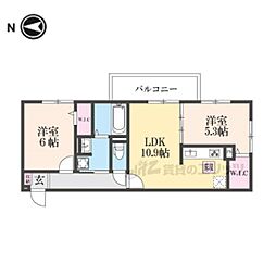 JR奈良線 稲荷駅 徒歩2分の賃貸アパート 3階2LDKの間取り