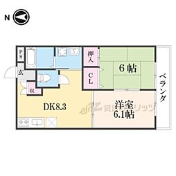京阪宇治線 桃山南口駅 徒歩1分の賃貸マンション 4階2DKの間取り