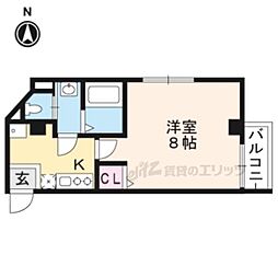 ボンジュール東山 2階1Kの間取り