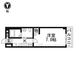フラッティ京都十条 4階1Kの間取り