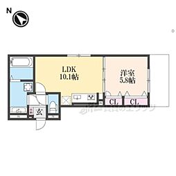 京阪宇治線 六地蔵駅 徒歩6分の賃貸アパート 1階1LDKの間取り