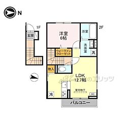 キャッスルヴュー山口 2階1LDKの間取り