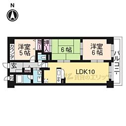 京都地下鉄東西線 六地蔵駅 徒歩6分の賃貸マンション 4階3LDKの間取り