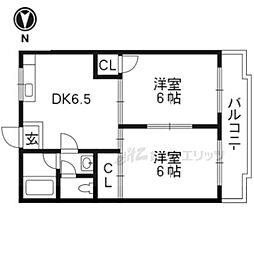 アネックス桃山 1階2DKの間取り