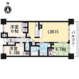 グランマークシティ東向日駅前 2階3LDKの間取り