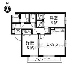 JR東海道・山陽本線 向日町駅 徒歩13分の賃貸アパート 2階2LDKの間取り