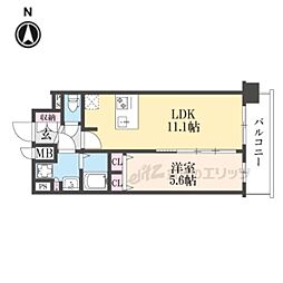 京都市営烏丸線 十条駅 徒歩4分の賃貸マンション 6階1LDKの間取り