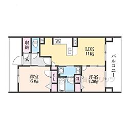 プレサンスロジェ洛西口ザ・レジデンス 9階2LDKの間取り