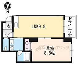 JR山陰本線 丹波口駅 徒歩12分の賃貸マンション 地下1階1LDKの間取り