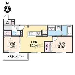 Ｂｅｌｌ　ｓｏａｒ 3階2LDKの間取り