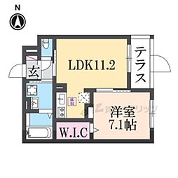 シャルマン唐橋南II 1階1LDKの間取り