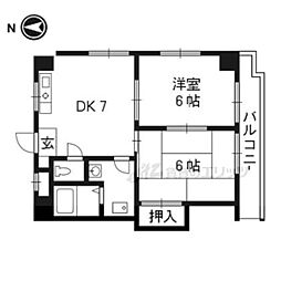 アーバンハイツ伊賀 4階2DKの間取り