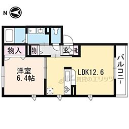 京都地下鉄東西線 石田駅 徒歩2分の賃貸マンション 1階1LDKの間取り