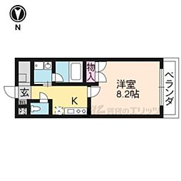 京都市営烏丸線 四条駅 徒歩8分の賃貸マンション 2階1Kの間取り
